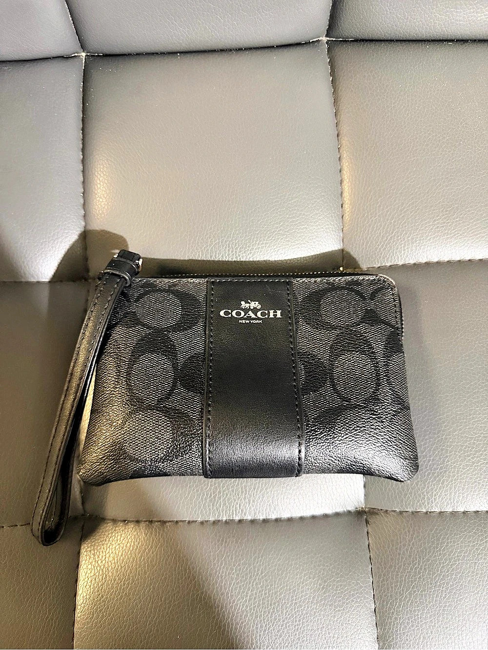 Coach Corner Zip Wristlet in Signature Canvas with Center Stripe Signature